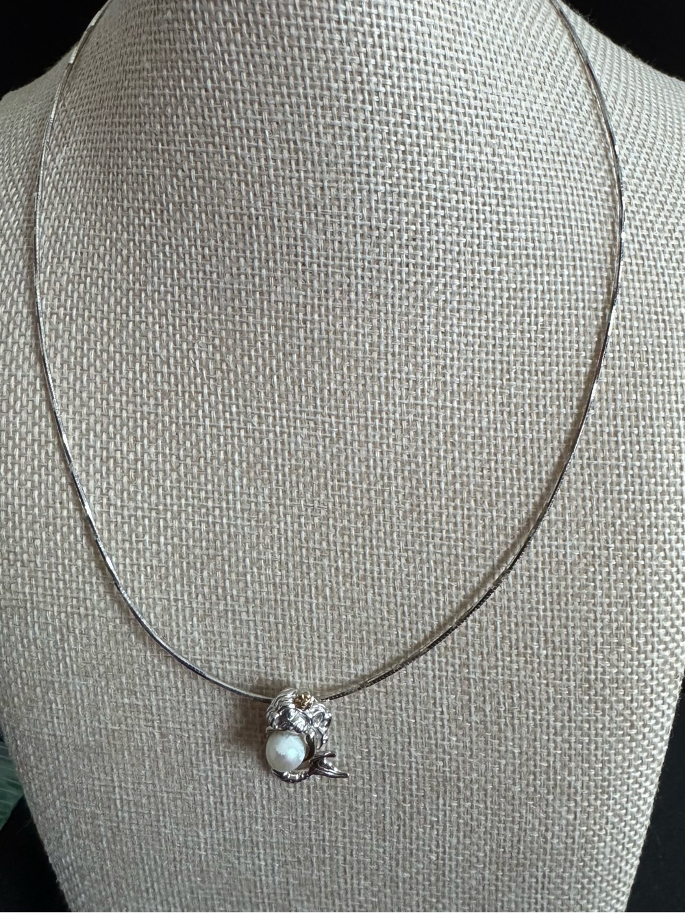 14k WG Little Mermaid Pearl Pendant w/Gold Accent Necklace.  Chain Sterling 18”